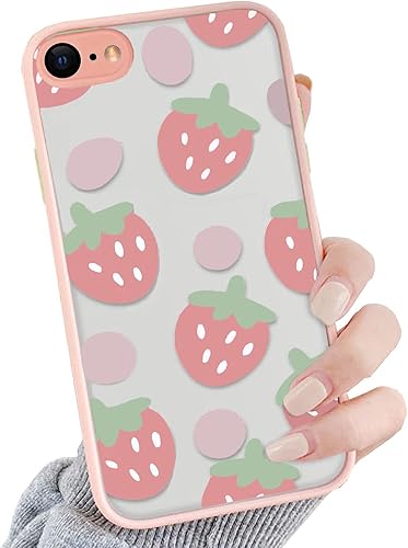 OTTARTAKS Funda para iPhone SE 2022 2020, diseño transparente, bonita funda rosa para iPhone 7 8 para niñas y mujeres, fresas 3D, ajuste delgado, a
