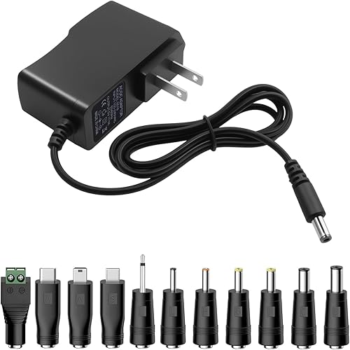 Adaptador de corriente de cargador universal de 5V 1A, adaptador de carga CC de 0.217x0.083 in con 11 conectores (Micro-USB, Tipo-C, Mini USB,