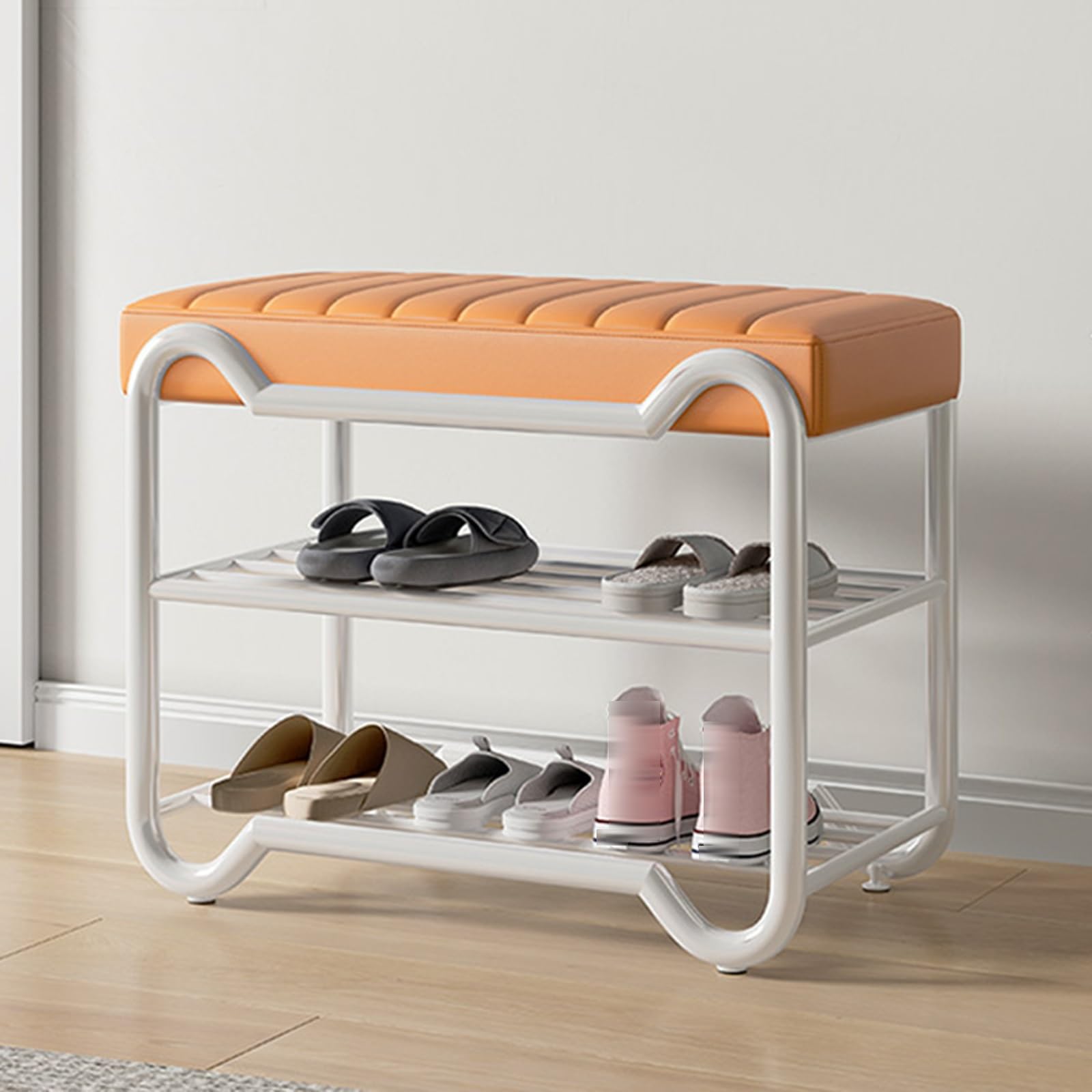 Banc à chaussures de 70 cm et petit pouf de rangement compact pour entrée et salon moderne