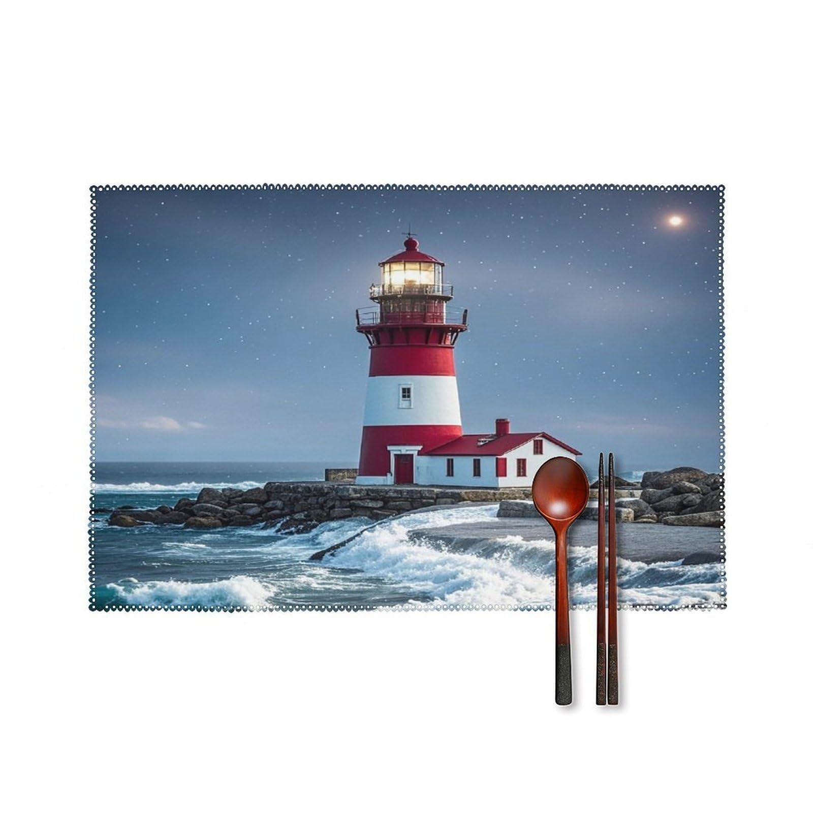 Lighthouse Ocean Placemats Set of 4 Heat Resistant Non-Slip Place Mats Wipeable Easy to Clean Table Mats for Kitchen Dining Party Outdoor Placemats