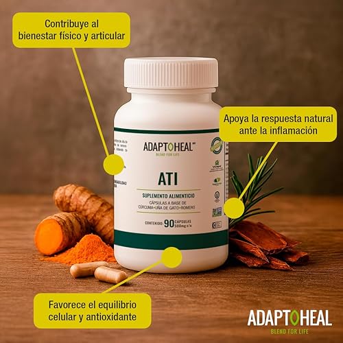 Miniatura 2 de Adaptoheal Cápsulas de Cúrcuma - Apoyo Articular y Salud General - Suplemento Alimenticio con Uña de Gato y Romero - 100% Natural, sin Gluten, sin