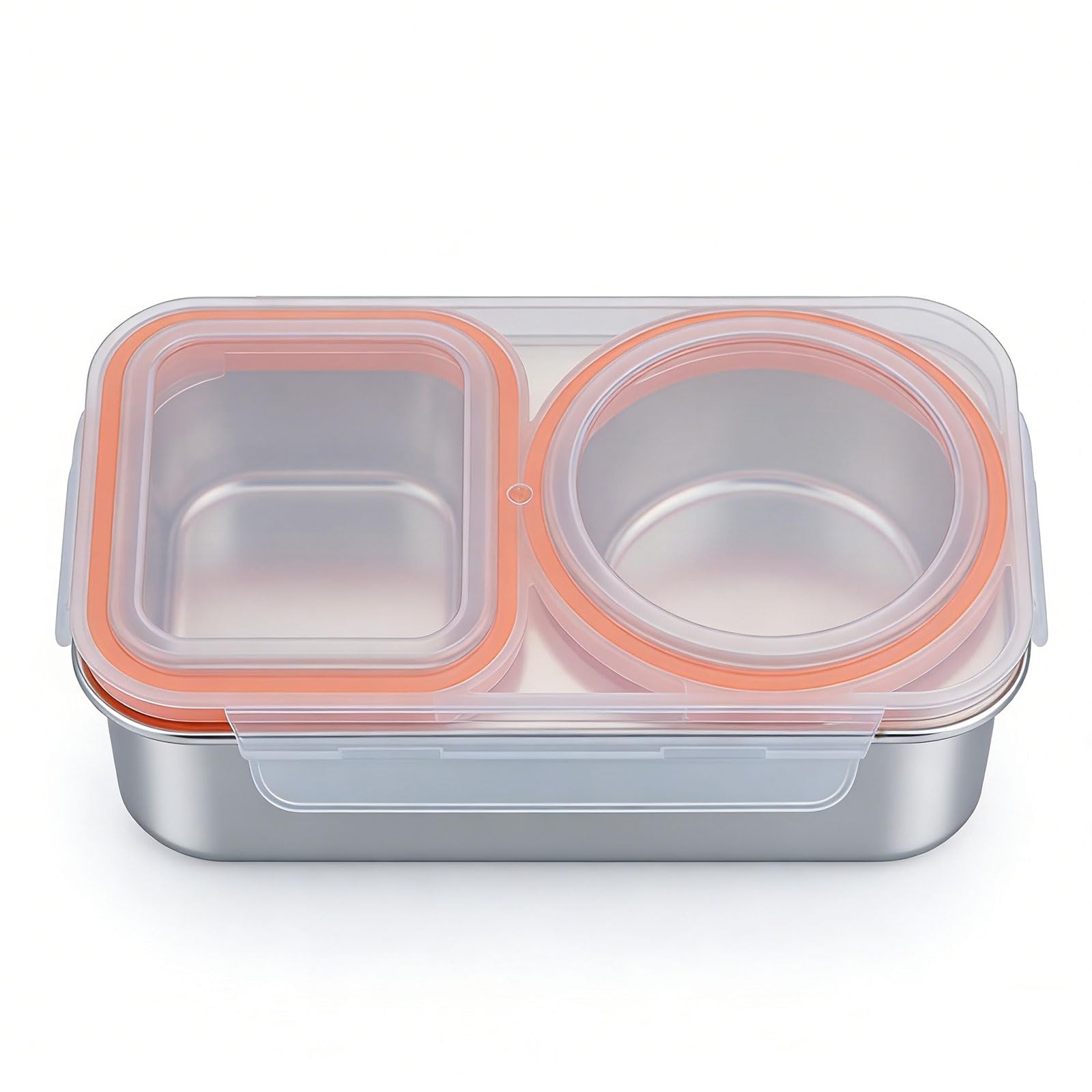 Piceioep Practical Stainless Steel Food Storage Container with Secure Leakproof Lid Meal Container with Double Compartments Offices Lunch