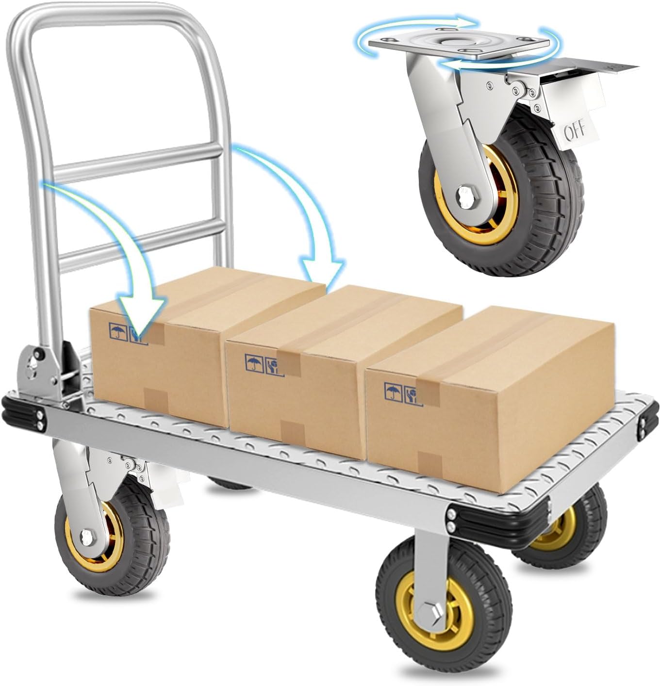 Foldable Push Cart Dolly, Moving Platform Hand Truck, Heavy Duty 2200 lbs. Capacity, with Brake and 6 360 Degree Swivel Wheels