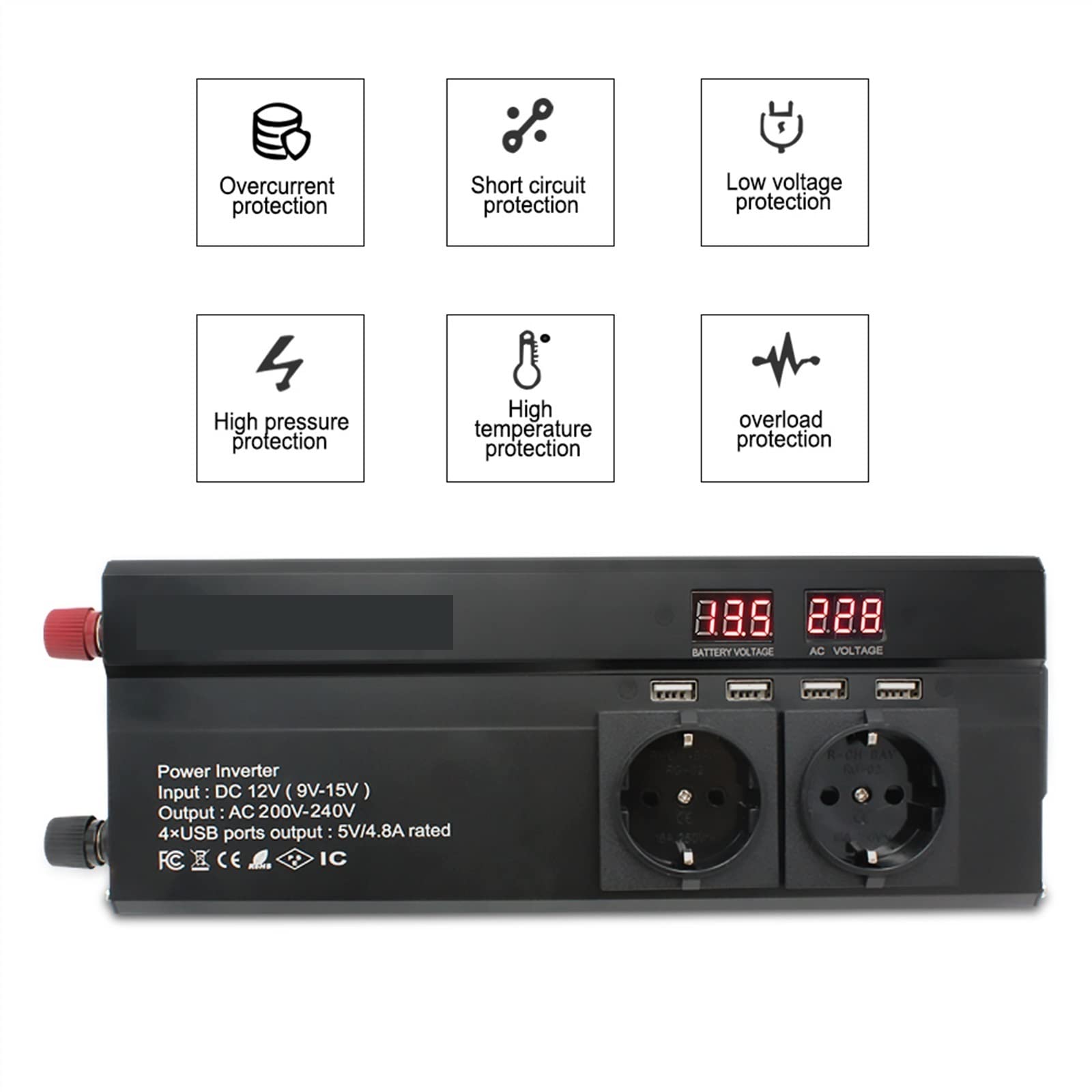 Falownik, Przetwornica samochodowa 2600W Zasilanie DC 12V/24V do AC 220 Wyświetlacz LED i konwerter 4USB Ładowarka Transformator