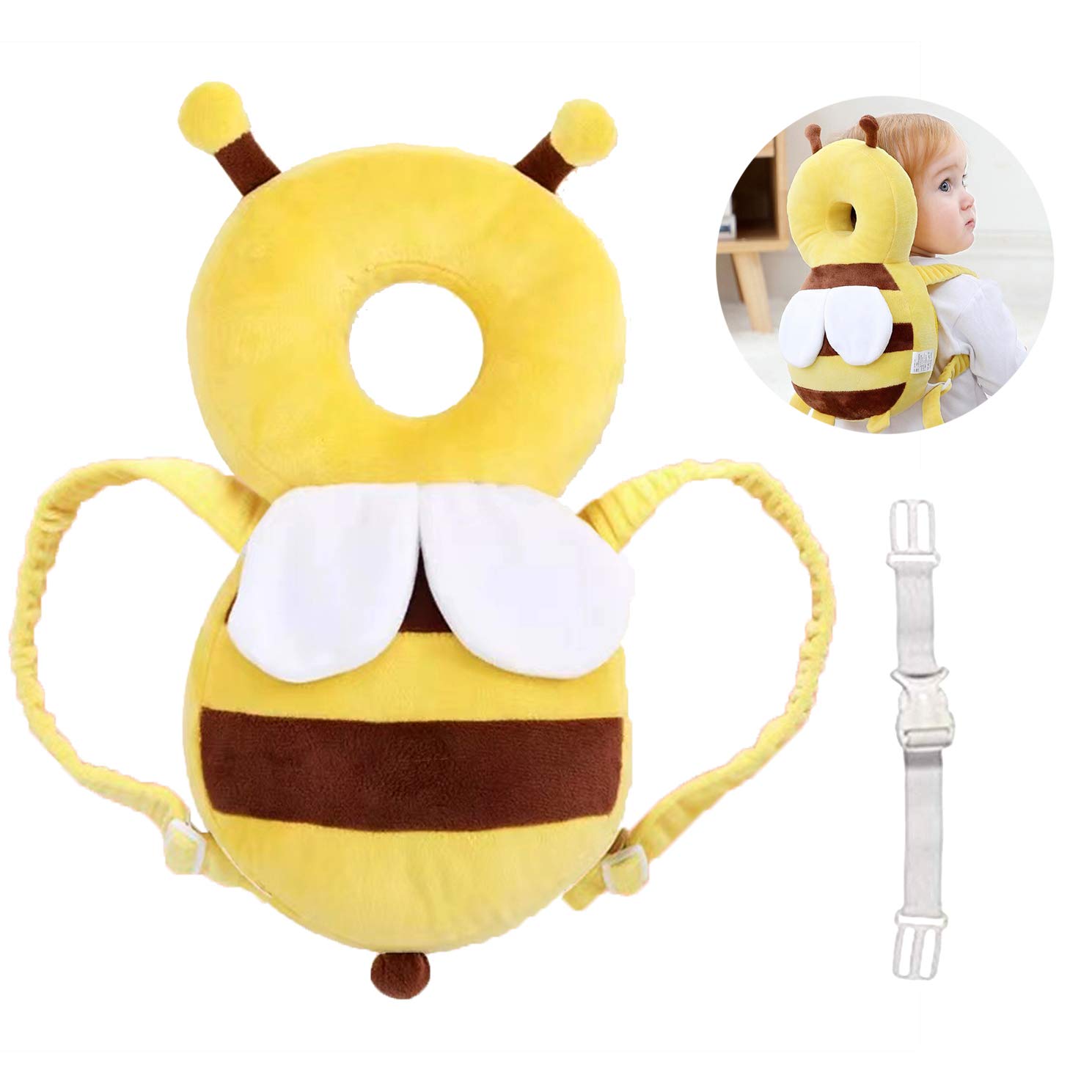 Baby Head Protector - Baby Walker Protective Head Adjustable Baby Safety Mat Protective Head Cute Bee Suitable Age 4-36 Months (Yellow)