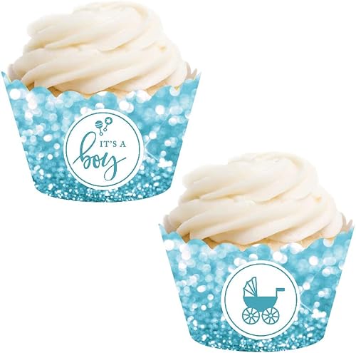 Miniatura 4 de Andaz Press Glitzy - Decoración para cupcakes con purpurina azul bebé, es un niño! Gráfico de sonajeros de bebé, paquete de 24, no purpurina real