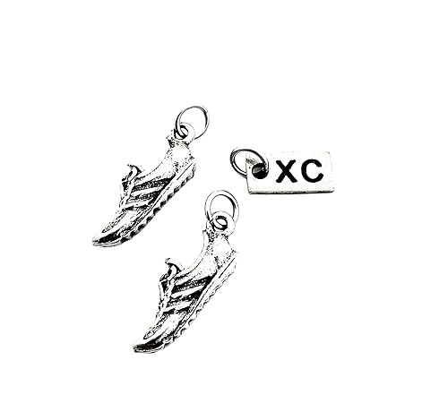 Pewter Running SHOE XC Charm Set - Pair of Running Shoe Charms - 2 Pewter Running Shoe Charms and 1 Pewter XC Charm in Organza Bag - All Pewter XC