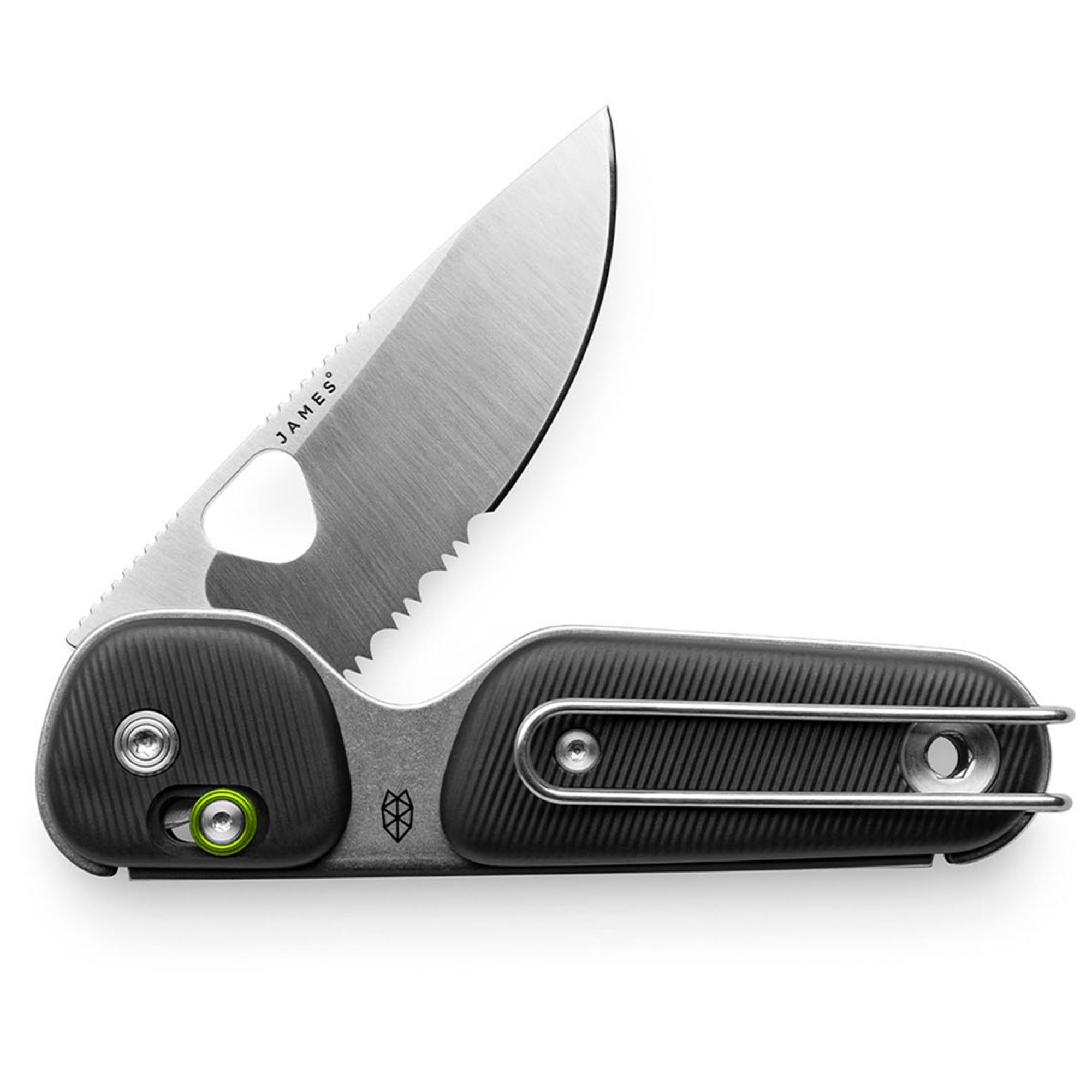 JAMES° The Redstone Folding Pocket Knife, Compact and Lightweight EDC, One-Piece Die-Stamped Chassis, and TJB Slide-Lock Design, 2.5" Stainless Steel Blade, Black Grip