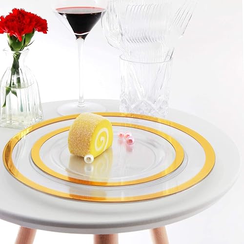 Miniatura 4 de supernal 120 platos de plástico negros y dorados, desechables, elegantes platos de fiesta, vajilla de plástico dorado resistente con tamaño de cena