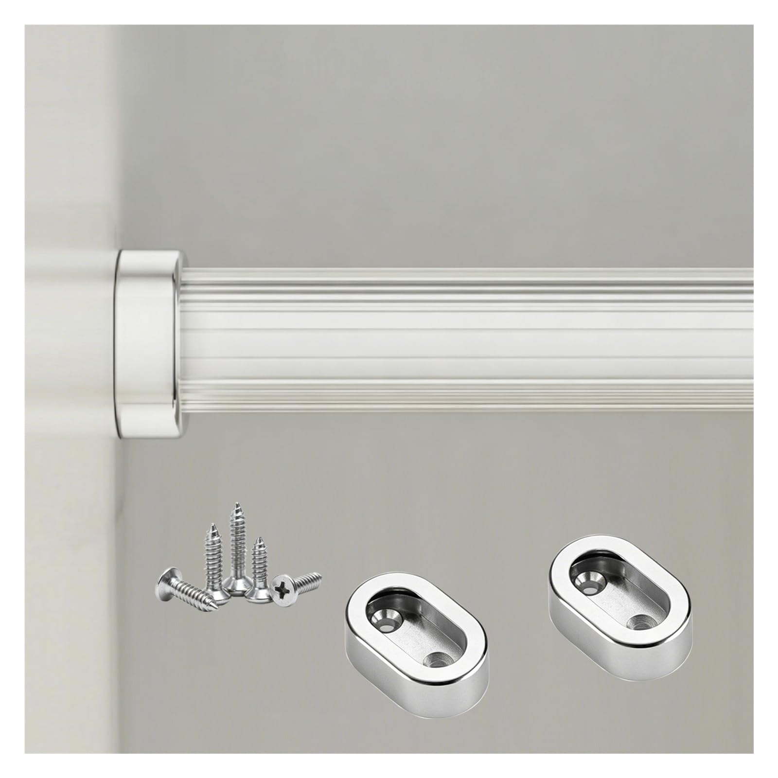 Customizable Wardrobe Rod 12 24 48 60in, Aluminum Non-slip Closet Rods for Cupboard/Clothing Store/Laundry, Sturdy Garment Bar with End Supports(Silver,Closet Width 22"/55.9cm)