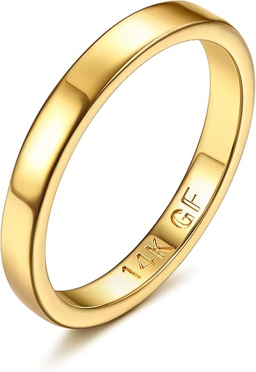 Florideco 14K Gold Filled Ring Gold Band Thick Thin Pinky Thumb Ring Gold Stacking Stackable Wedding Band Ring for Women Men Non Tarnish Comfort Fit Size 6 to 10