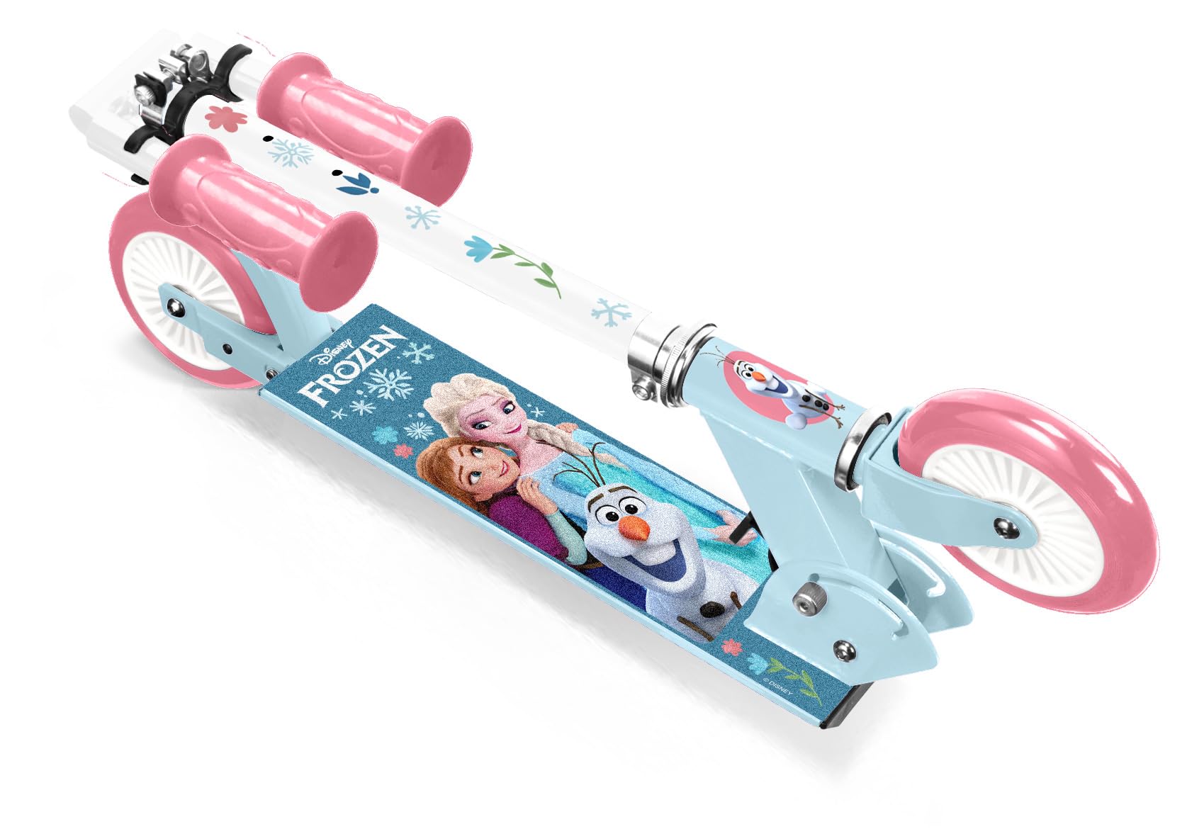 Trottinette Pliable LA Reine des NEIGES 2 roulement a Billes ABEC 5 - Frein arrière au Pied - Hauteur Ajustable - Plateau Aluminium antidérapant -poignées Mousse, Blue
