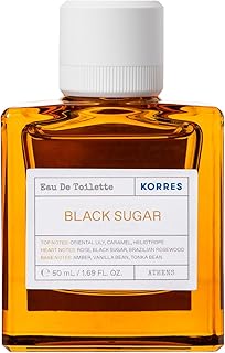KORRES Eau De Toilette, Black Sugar Fragrance Spray, Unisex Perfume Featuring Oriental Lily, Caramel, Heliotrope, Rose, Brazilian Rosewood, Amber, Vanilla, Tonka, Ambery Floral Scent, 1.69 Fl Oz