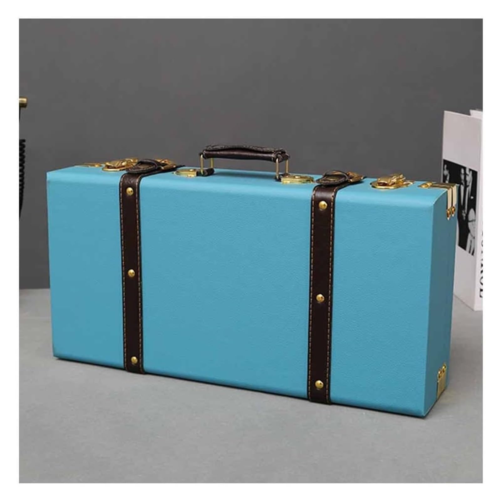 Maleta Retro, baúl de Madera Antiguo, Caja de Almacenamiento, Maleta, Caja de Madera para Accesorios de fotografía y decoración de Ventanas (Azul, 44 x 11,5 x 22 cm).