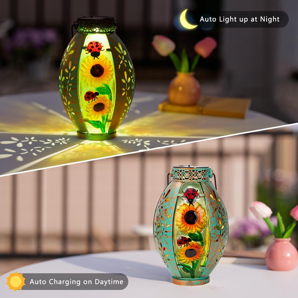 STARSOUL Confezione da 2 lanterne solari da esterni, impermeabili, da appendere, per patio, giardino, cortile, decorazione da giardino, girasole, regalo per donne