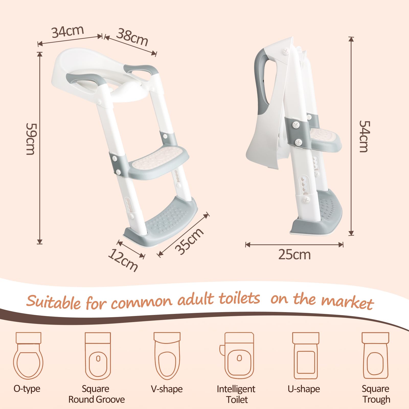 Siège de toilette pour enfant, siège de toilette avec escalier, toilette pour enfants améliorée pour garçons et filles, siège de toilette pour enfant 2 en 1 avec escalier, marchepied résistant aux