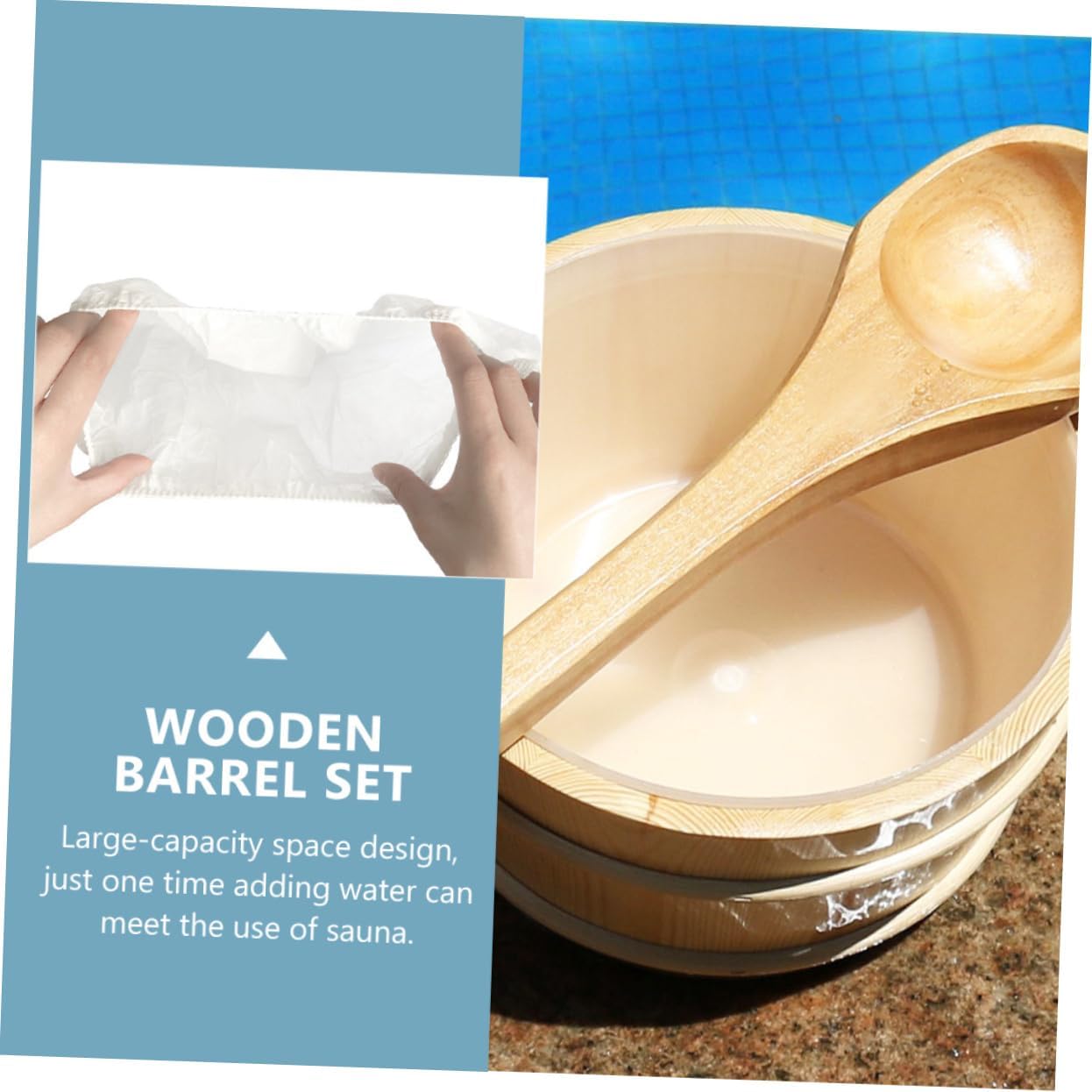 HANABASS 1set Wooden Spoon for Sauna Bathing Bucket and Ladle for Spa and Relaxation for Steam Rooms and Massage Bathtubs