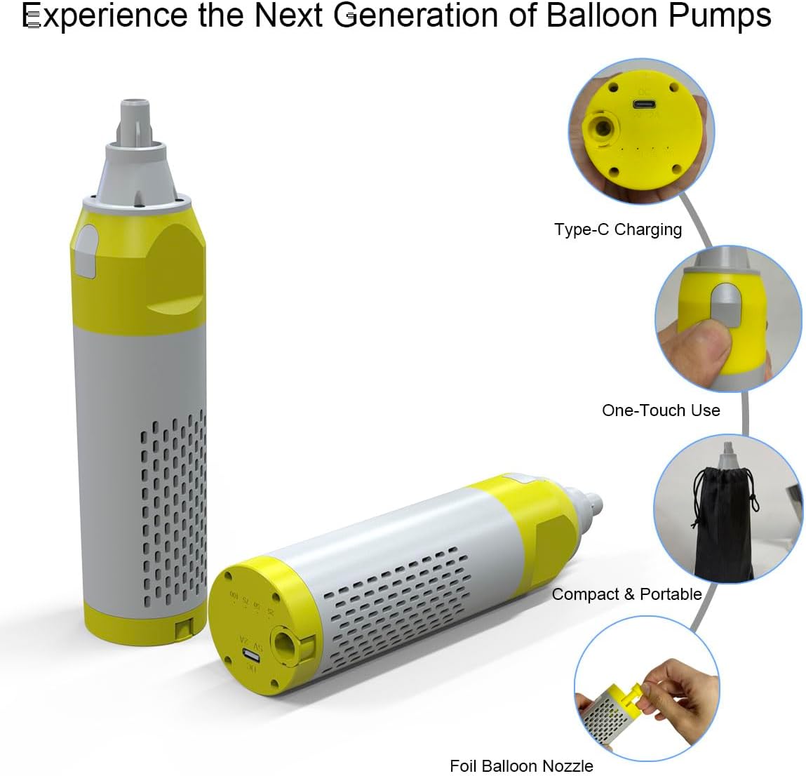 Balloon Pump Electric – Cordless USB Rechargeable Handheld Inflator for 12”+ Latex & Foil Balloons, Fast Portable Air Blower for Ourdoor Parties & Events