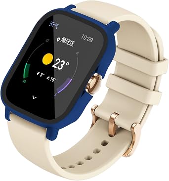 Yrzper Compatible with Amazfit GTS 2 Hard PC Case with Tempered Glass Screen Protector Cover Resistant Impact shockproof Protective Midnight blue