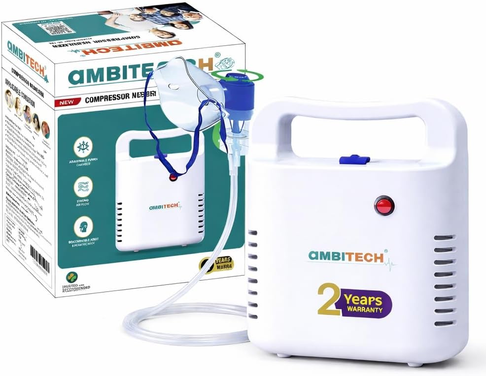 AmbiTech Portable Nebulizer Machine for Adults & Kids (2 Year Warranty, Made in India) Nebulizer (White, Gray)