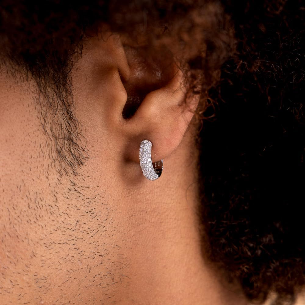 White Gold Plated Sterling Silver Post 12mm Hoop Earrings Flower Set Stunning Sparkle Cubic Zirconia CZ Small 3D Hypoallergenic Silver Hoop Earrings