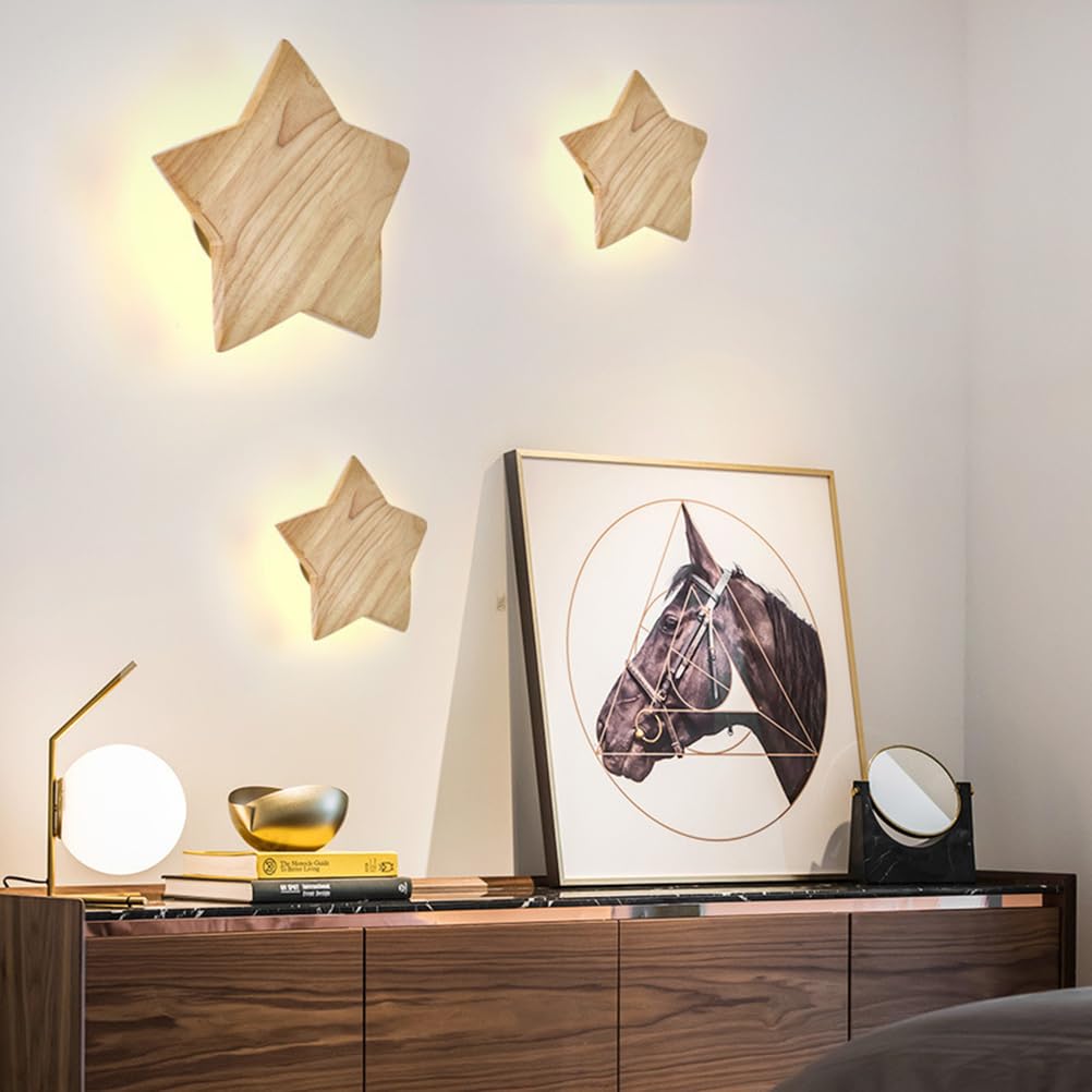 Lampa ścienna w kształcie gwiazdy, drewniana, do pokoju dziecięcego, LED, do wnętrz, 3000K, lampa w kształcie gwiazdy, dziewczynka, chłopiec, kreskówka, dekoracja sypialni do sypialni,22cm