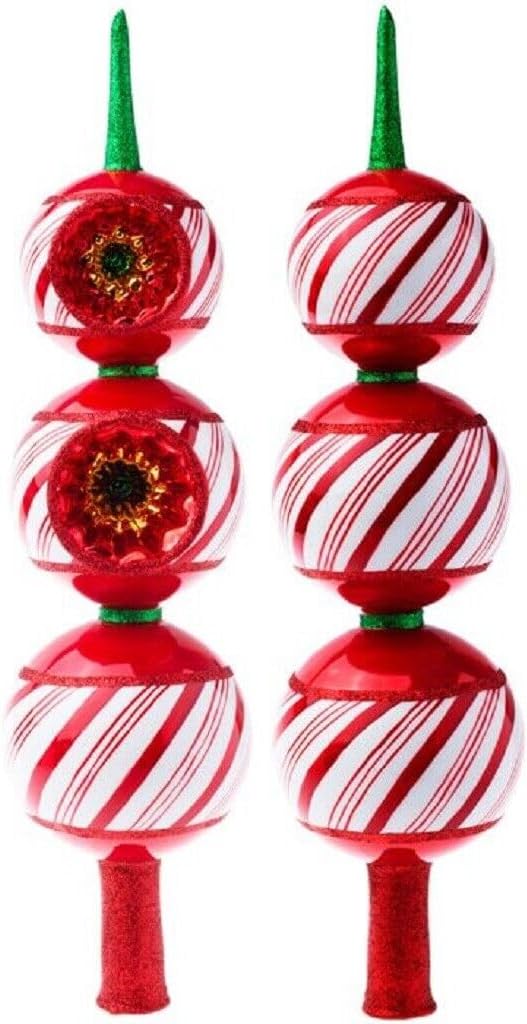 Joy to The World Peppermint Twist Finial Polish Glass Christmas Tree Topper