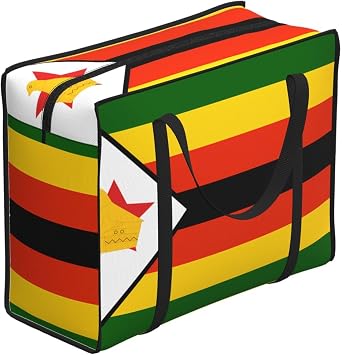 Flag of Zimbabwe Heavy Duty Shopping Tote Bag-Waterproof Reusable Grocery Bag with Zipper, Foldable Storage Bag for Travel Picnic