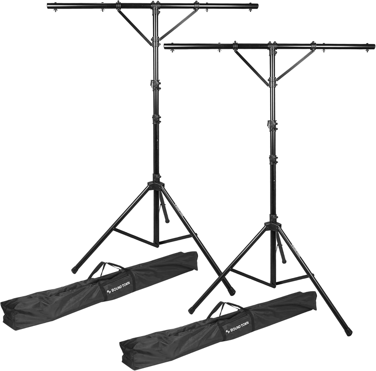 Sound Town 2-Pack DJ Lighting Stand, Height Adjustable, 12 ft Tall, with T-Bar and Tripod Base (STLS-T12-PAIR)