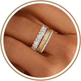 Stackable Gold Rings for Women Non Tarnish Chunky 14K Gold Plated Rings that Don't Tarnish Engagement Cubic Zirconia Ring Set Stack Dainty Pinky Wedding Bands Thumb Rings Gold Jewelry Size 6-11