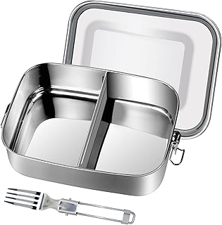 Gigmeta Brotdose Edelstahl, 1200ml Lunchbox Auslaufsicher mit Herausnehmbarer Trennwand, Brotdosen Metall Umweltfreundlich für Erwachsene & Kinder