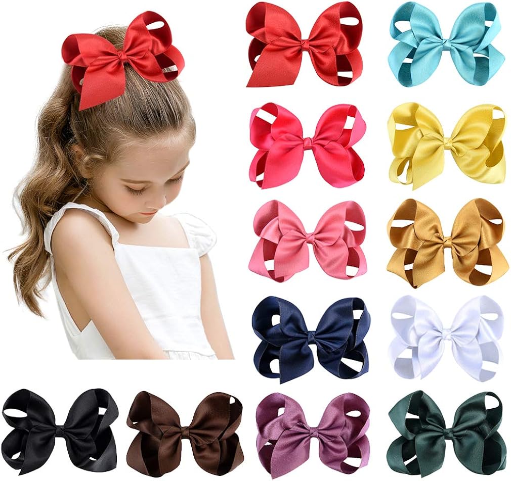 DEEKA Glitter Grosgrain Ribbon Hair Bow Alligator Clips for Little Girls