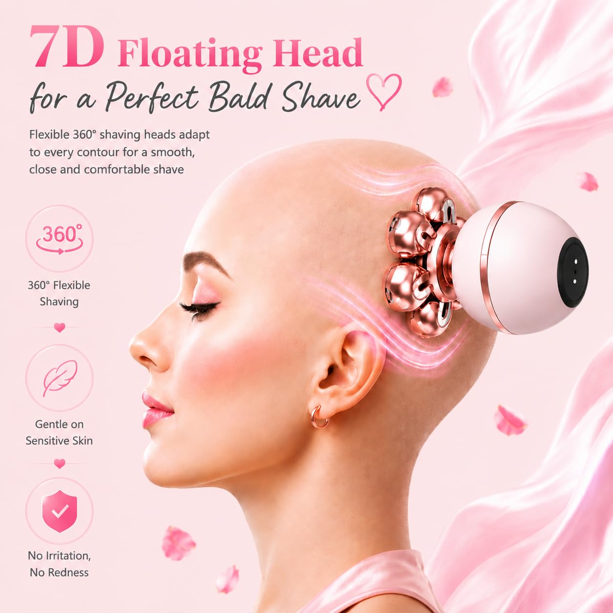 BEE&FLOWER The Ultimate Shaver for Men & Women - Schmerzfreier Nass- und Trockener wasserdichter Haarentferner für Glatze, Beine, Gesicht, wiederaufladbares Pflegeset mit LED-Display (Rosa)