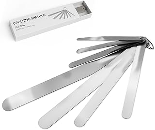 958-G01 7-Piece Caulking Spatula Tool Set, Stainless Steel Streamlined Squeegee & Fixed Round Head for Caulk and Grout, Widths 3/8" to 1-1/2" for Tub, Tile, Countertop with Storage Ring