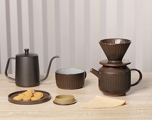 Miniatura 9 de globe faith Pottery Pour Over Cafetera, filtro de cono de cerámica, gotero de café de goteo manual, cafetera de cerámica reutilizable, tamaño 02