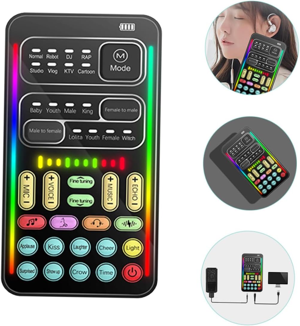 Compact Mini Sound Card Easy to Use Voice Changer for Live Streaming Entertainment Recording