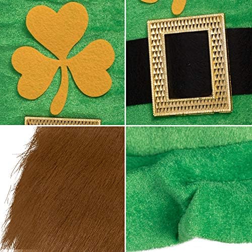 Whaline St. Patrick Costume Set Include Leprechaun Hat with Beard, Green Large Bow Tie and Lucky Neck Tie for Party Costume Irish Festival Accessory, 3 Pack