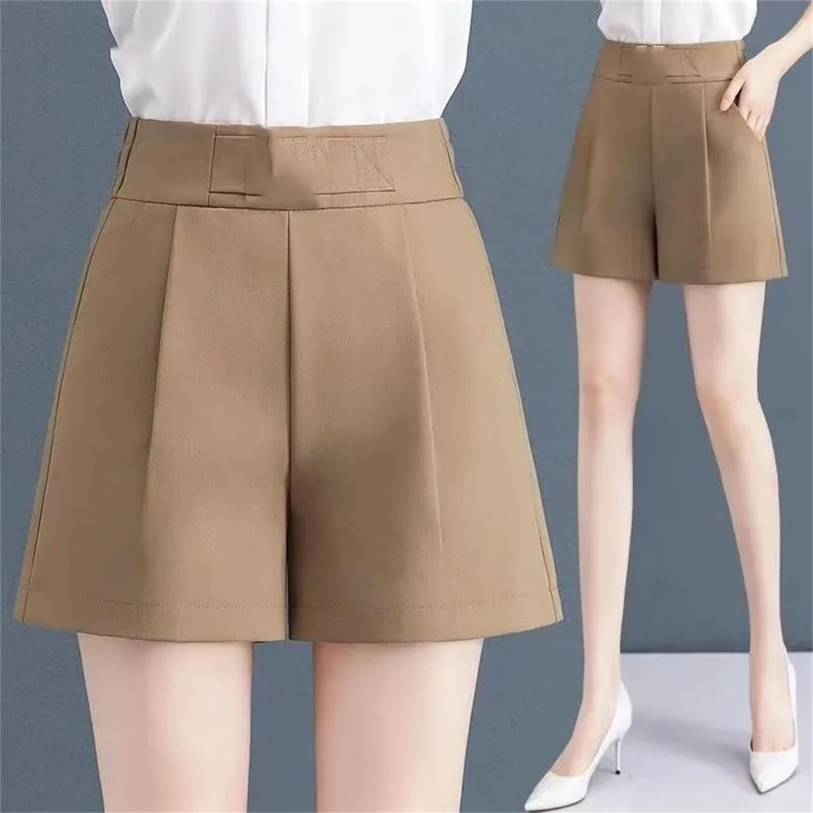 Ufficio Signora di Modo Metallo Spliced Shorts Abbigliamento Donna Elegante All-Match Tinta unita Elastico Vita Alta Pantaloni