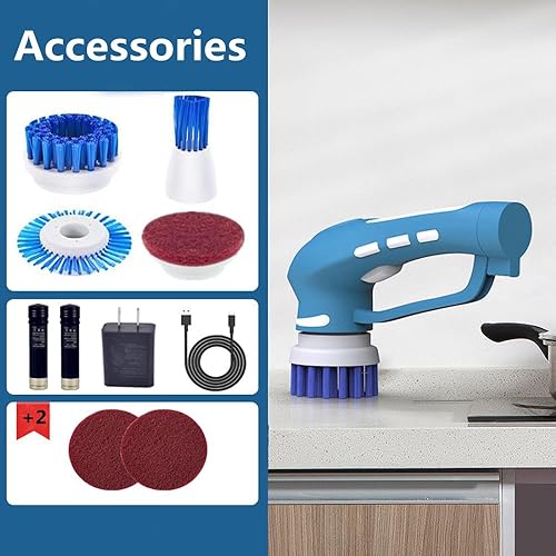 Miniatura 2 de Lavadora eléctrica inalámbrica, portátil de 360 grados con 6 cabezales de cepillo reemplazables, alta rotación para baño, piso, cocina, automóvil,