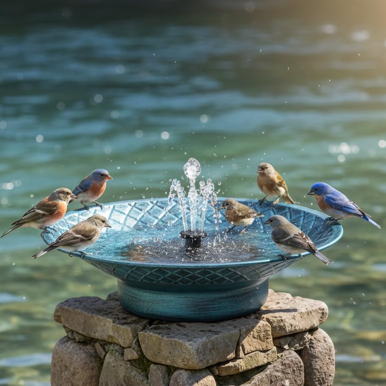 Aifeorzo 12.6' Bird Baths for Outdoors, Bird Bath Fountains Solar Power, Hummingbird Bath Fountain, Solar Bird Bath Fountain for Garden Patio Decor(Blue)