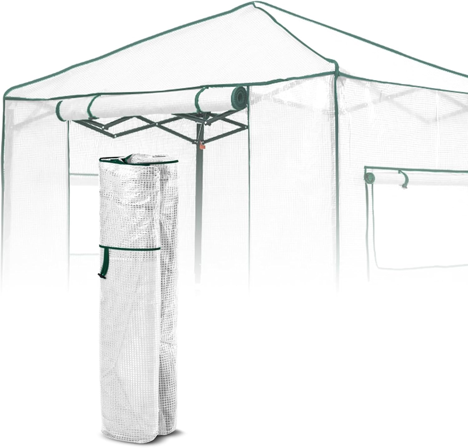 EAGLE PEAK Replacement Cover for 6x4 Portable Walk-in Pop up Greenhouse, Front Roll-Up Zipper Entry Door and 2 Roll-Up Side Windows (Frame Not Included), White