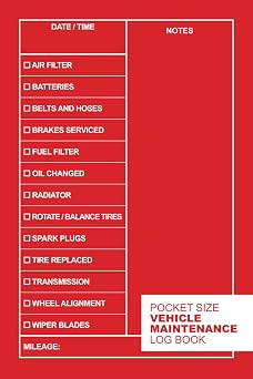Red Pocket Size Vehicle Maintenance Log Book Track and Record Vehicle Maintenance for your Automobile / 4" x 6" inches / 100 pages
