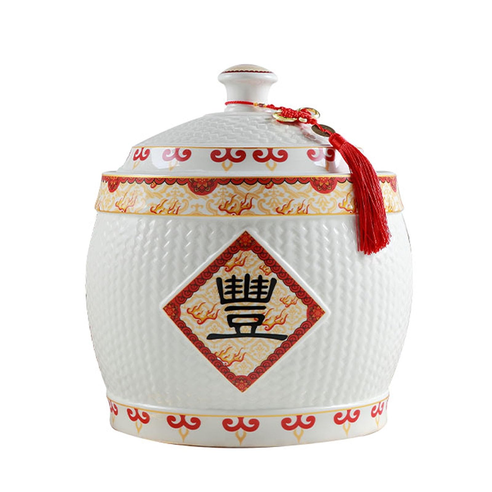 MESCXTY Traditional Chinese Style Food Storage Jars Classic Dispensers CeramicCeramic Rice Jar with Lid Household Box for Cereal, Flour, Sugar, Coffee, Rice(E,5kg)