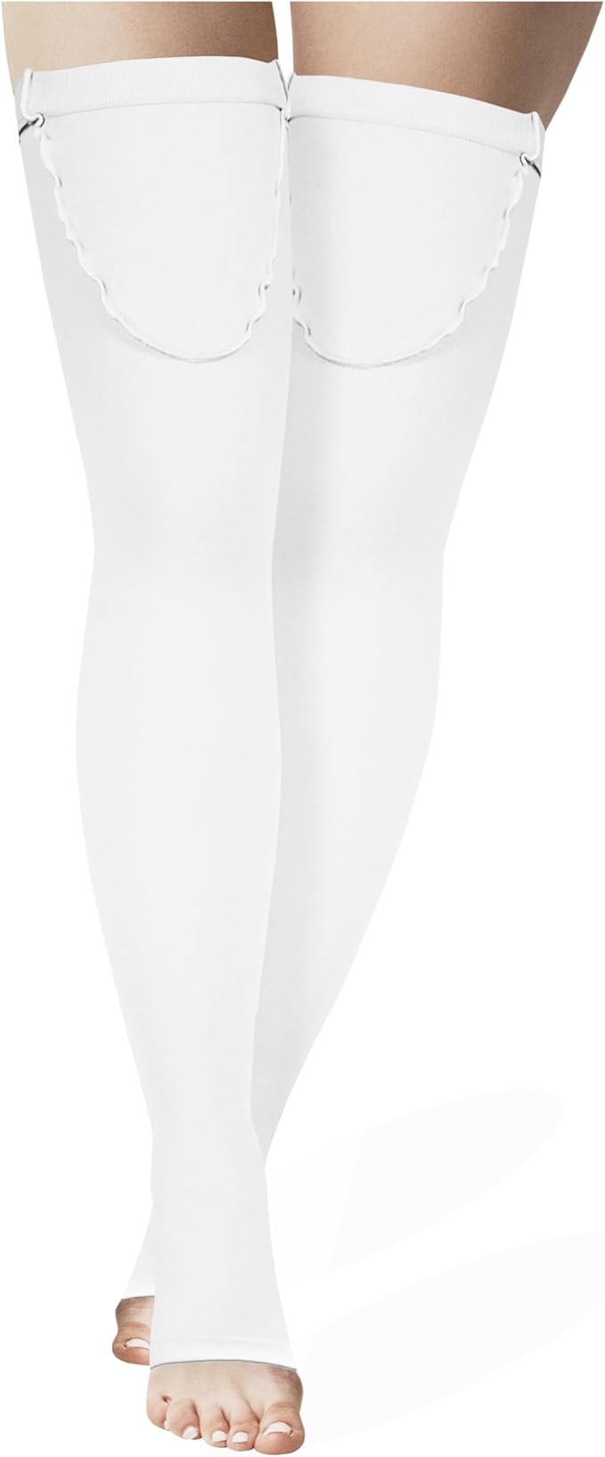 Truform Anti Embolism Stockings, Thigh High Post Surgery Recovery Hospital Style, 18 mmHg Compression for Men and Women, Full Length Ted Hose, Closed Toe, White, Large