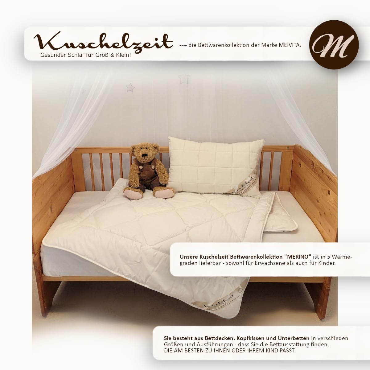 Merino Schafschurwolle Kinder Steppdecke in 100x135 cm Ganzjahresdecke Steppbett Made in Germany