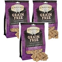 Darford Grain Free Turkey Minis Heart Recipe Dog Treats, 12oz Bags 3 Pack Soft & Chewy Natural Dog Treats Made with Real Turkey Limited Ingredient Training Treats for Dogs