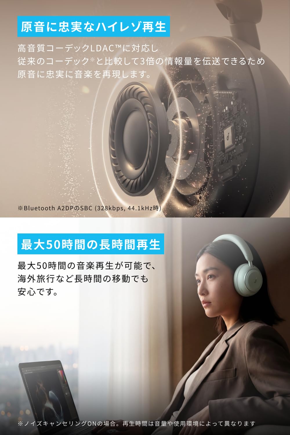 Anker Soundcore Space 2 (Bluetooth 6.1 ワイヤレス ヘッドホン)【最大70時間音楽再生 / ウルトラノイズキャンセリング 3.5 / LDAC/ハイレゾ対応 (ワイヤレス/有線) / マルチポイント対応/外音取り込み/マイク内蔵】 ブラック - 5