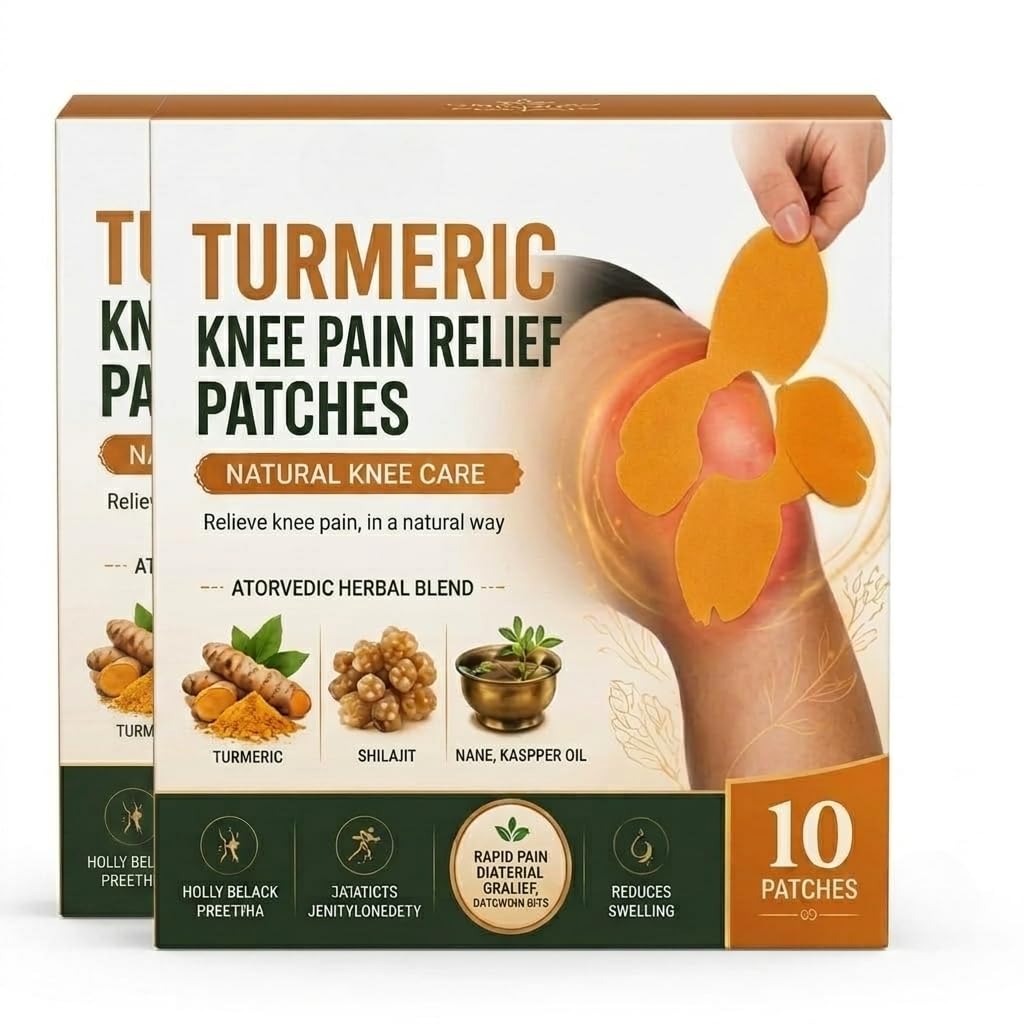 Turmeric Knee Comfort Patches for Adults, 10 Herbal Adhesive Pads with Turmeric & Shilajit Botanical Extracts, Easy-Apply Wellness Patches, Pack of 2