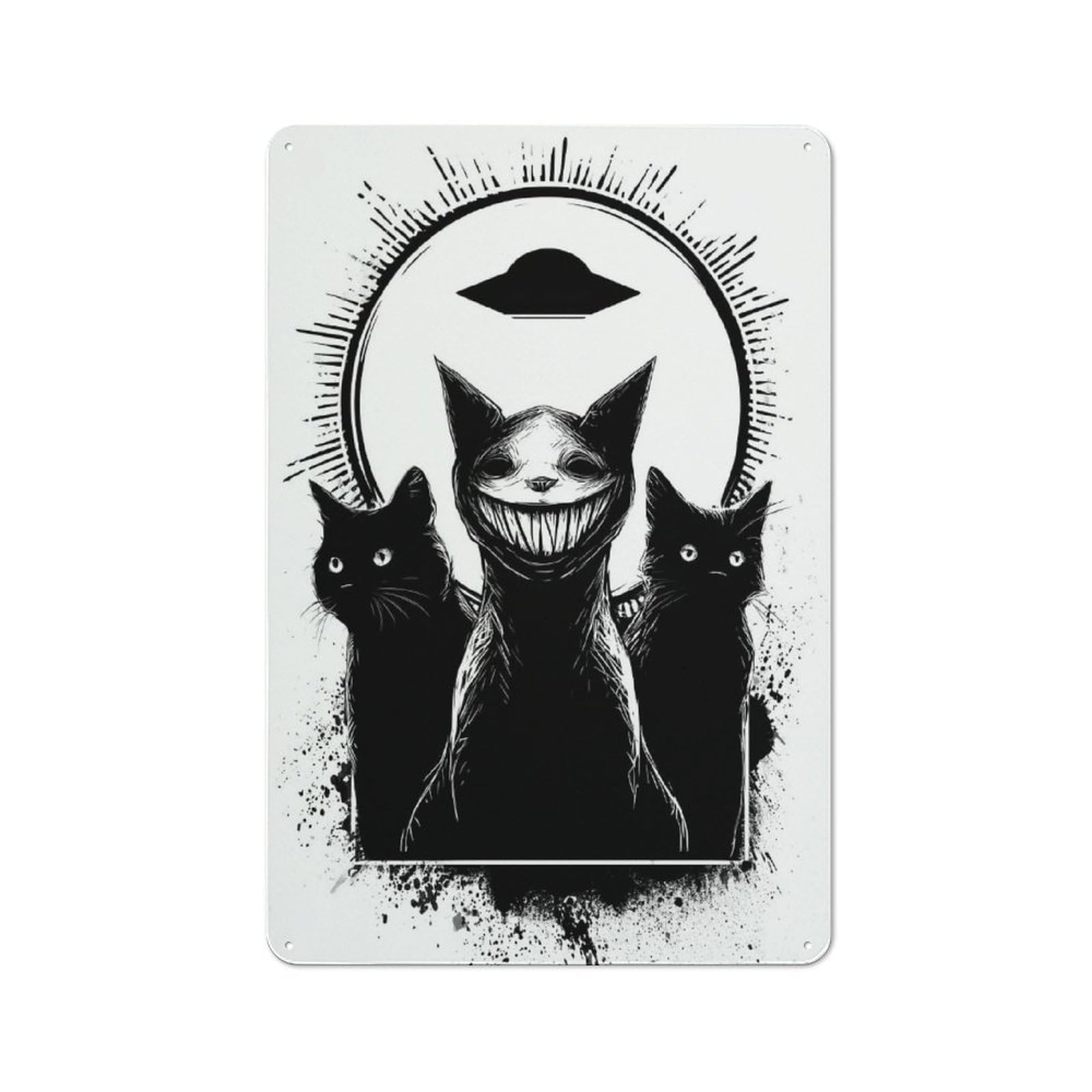 Junmoney Style-4 Creepy Cats And Ufo Rustic Printed Metal Sign 30X20cm For Bar Or Restaurant, For Bar Decor Enthusiasts