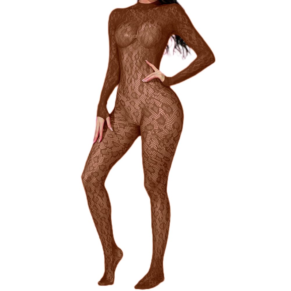Women's Lace Leopard Jumpsuit Rave Outfits For Women Fishnet Bodysuit Lingerie Mesh Bodystocking-image-17